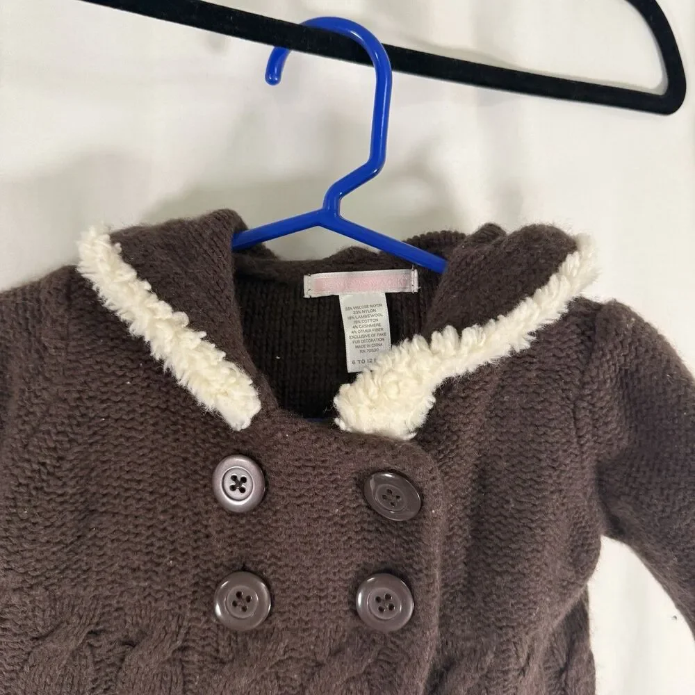 Janie and Jack Sweater Jacket Baby 6-12 Months Brown Knit Lambs Wool Cashmere Bl